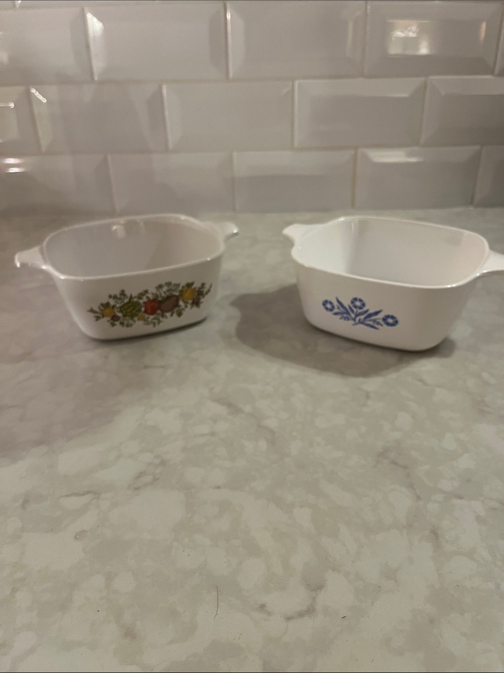 2 Corning Ware Blue Cornflower & Spice of Life Small  Baking Dishes 22 ounces